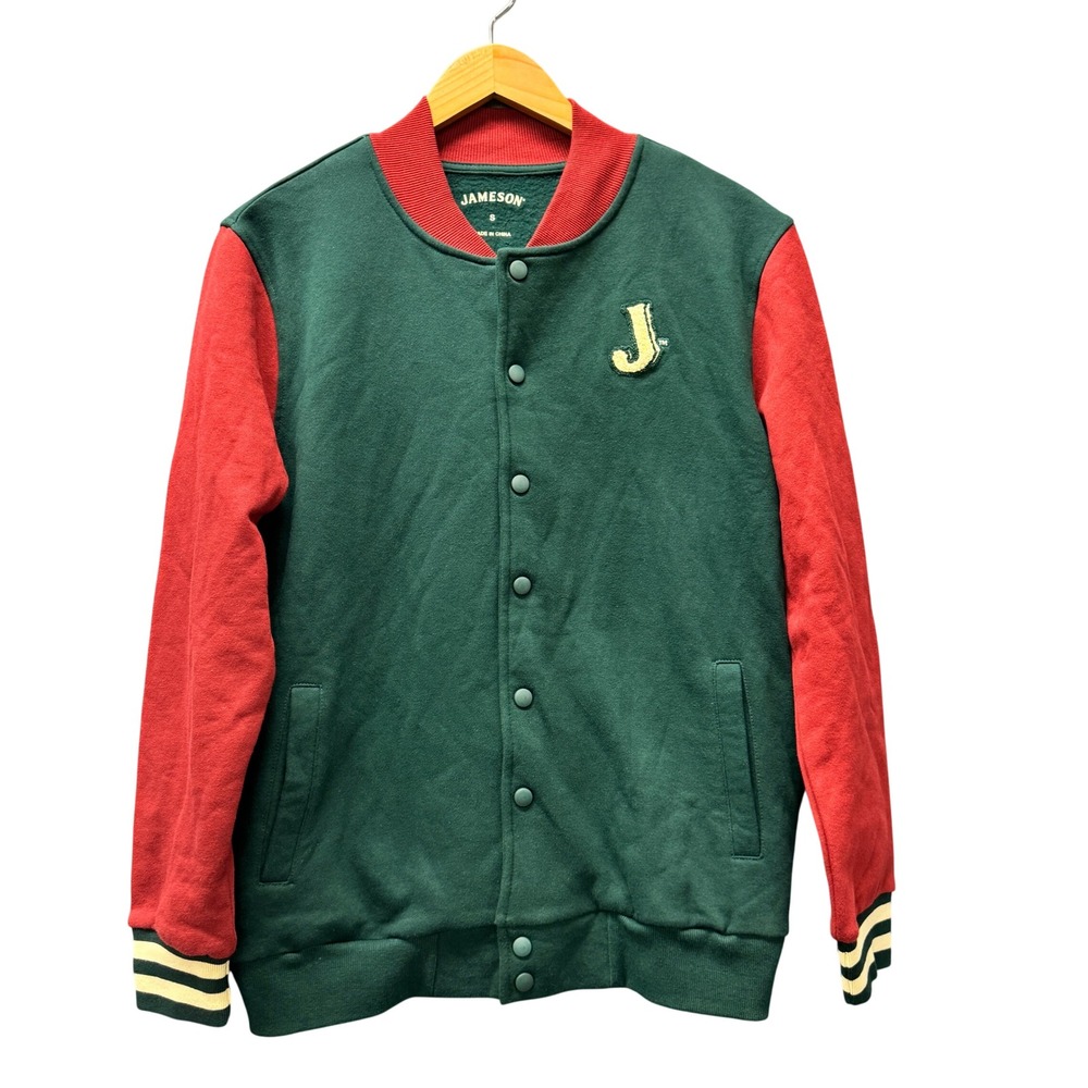 Jameson Letterman Jacket Mens Small Varsity Green Red Snap Up Organic Cotton